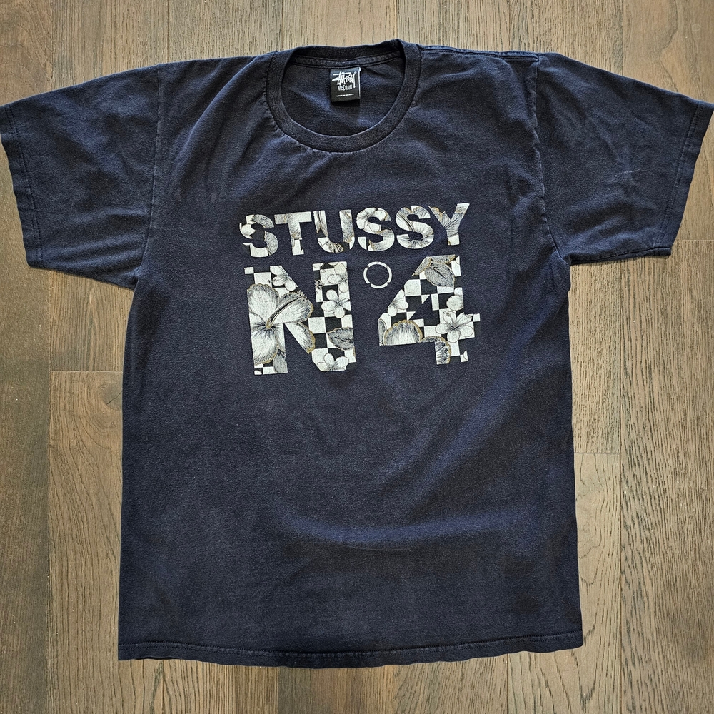 Vintage Stüssy "No.4 Flower Check" Stussy T-Shirt Men's Size Medium - Picture 4 of 4